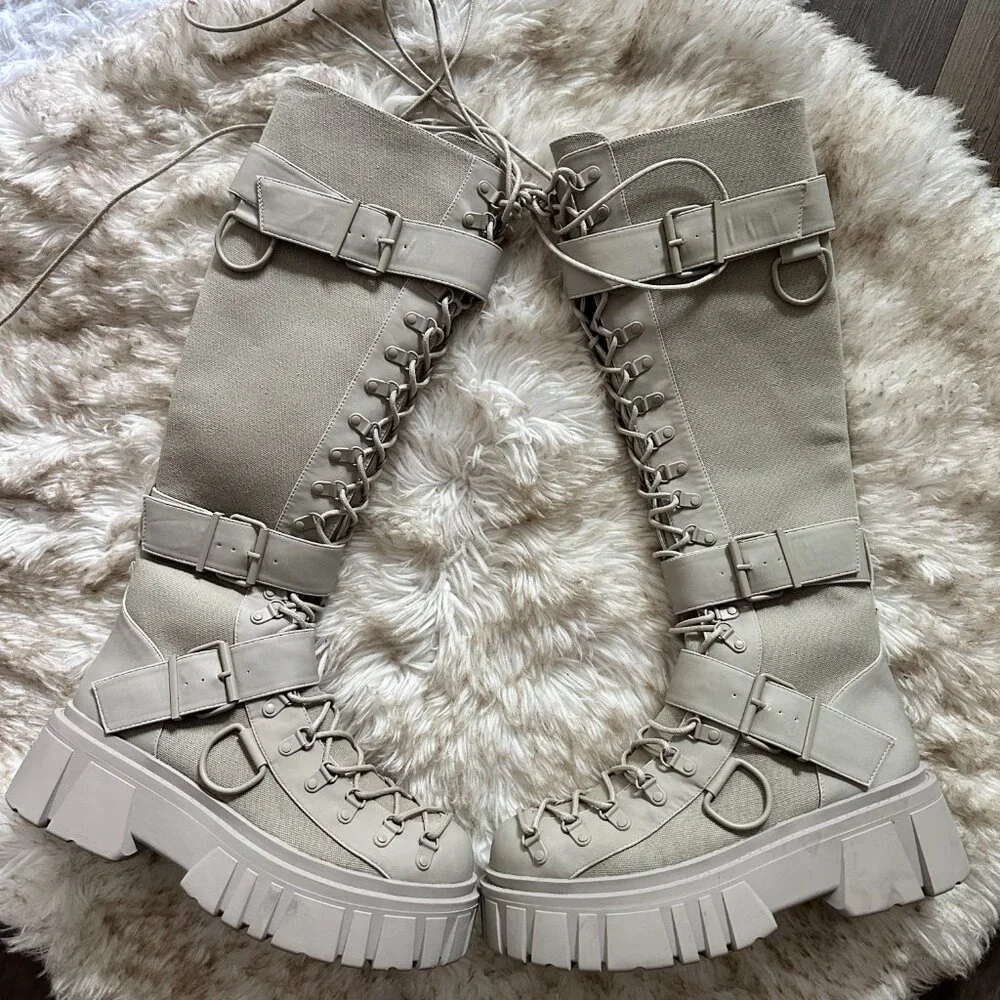 CLUBEXX WAYFARING ADVENTURE KNEE HIGH Gray Lace-Up tall Combat Boots size 11 - Picture 2 of 15